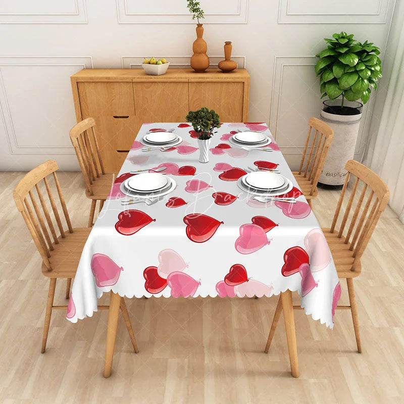 Lofaris Red and Pink Heart Balloon Rectangle Tablecloth 3D Love Shape Inflatable Table Cover Valentine Day Party Decor