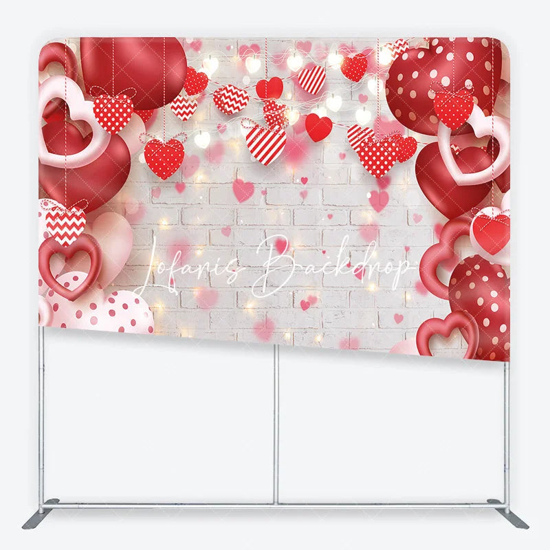 Lofaris Red and Pink Heart Balloons Garlands Square Double-Sided Backdrop Valentine’s Day Love Theme Decor