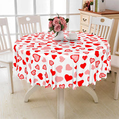 Lofaris Red and Pink Heart Round Tablecloth Colorful Love Pattern Table Cover for Valentine Party