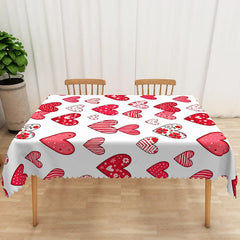 Lofaris Red and Pink Patterned Heart Rectangle Tablecloth Valentine Day Love Table Cover Romantic Wedding Anniversary Decor