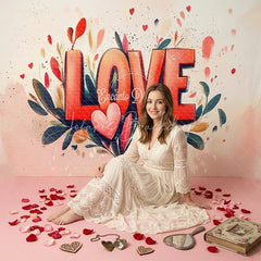 Lofaris Red and Pink Watercolor LOVE Combo Set Backdrop Romantic Floral Hearts for Valentine’s Day Party