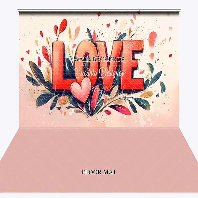 Lofaris Red and Pink Watercolor LOVE Combo Set Backdrop Romantic Floral Hearts for Valentine’s Day Party