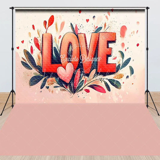 Lofaris Red and Pink Watercolor LOVE Combo Set Backdrop Romantic Floral Hearts for Valentine’s Day Party