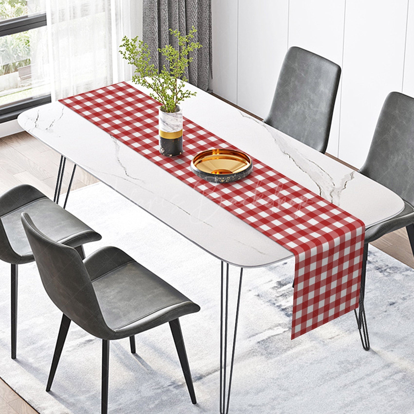 Lofaris Red And White Buffalo Checkered Plaid Table Runner