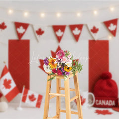 Lofaris Red and White Canadian Flag Photography Backdrop with Maple Leaf Bunting Festive National Day Celebration Decor
