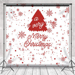 Lofaris Red and White Merry Christmas Tree Snowflake Minimalist Photography Backdrop