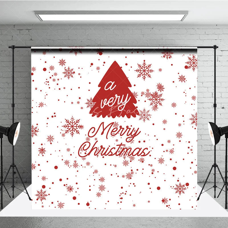 Lofaris Red and White Merry Christmas Tree Snowflake Minimalist Photography Backdrop