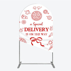 Lofaris Red and White Pizza Delivery Round Top Arch Backdrop Fun Baby Shower Birthday Party Decor.