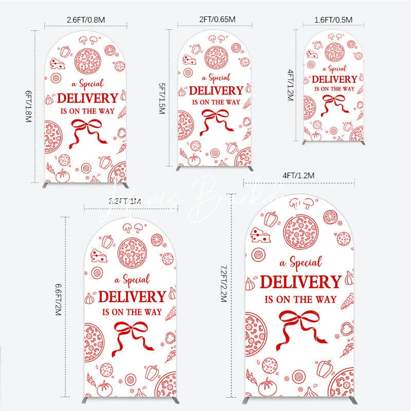 Lofaris Red and White Pizza Delivery Round Top Arch Backdrop Fun Baby Shower Birthday Party Decor.