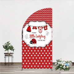 Lofaris Red and White Polka Dot Ladybug Baby Shower Half Moon Arch Backdrop Kit Cute Little is on Her Way Party Decor