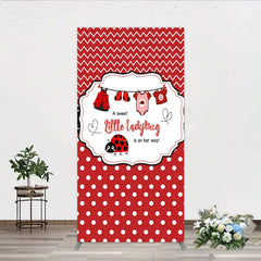 Lofaris Red and White Polka Dot Ladybug Baby Shower Rectangle Backdrop Kit Cute Little is on Her Way Party Decor