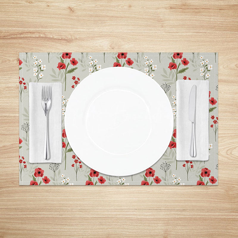 Lofaris Red and White Repeating Floral Placemats Set of 4 for Classic Farmhouse Kitchen Dining Table Decor