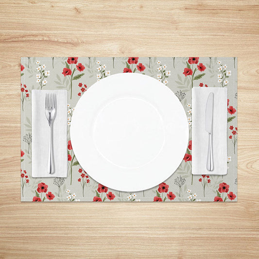 Lofaris Red and White Repeating Floral Placemats Set of 4 for Classic Farmhouse Kitchen Dining Table Decor