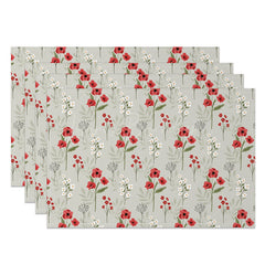 Lofaris Red and White Repeating Floral Placemats Set of 4 for Classic Farmhouse Kitchen Dining Table Decor