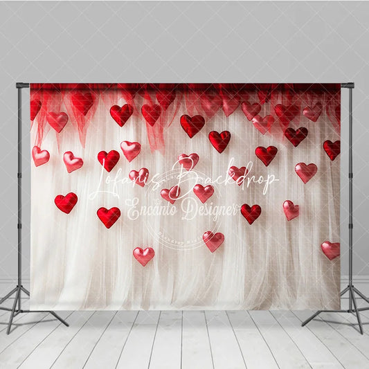 Lofaris Red and White Sheer Fabric Floating Hearts Photography Backdrop Dreamy Romantic Valentine’s Day Decor