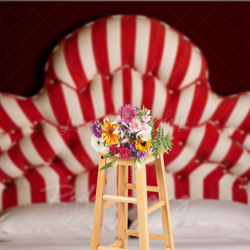 Lofaris Red and White Stripe Headboard Photography Backdrop Vintage Circus or Carnival Themed Fun Bedroom Photo Prop