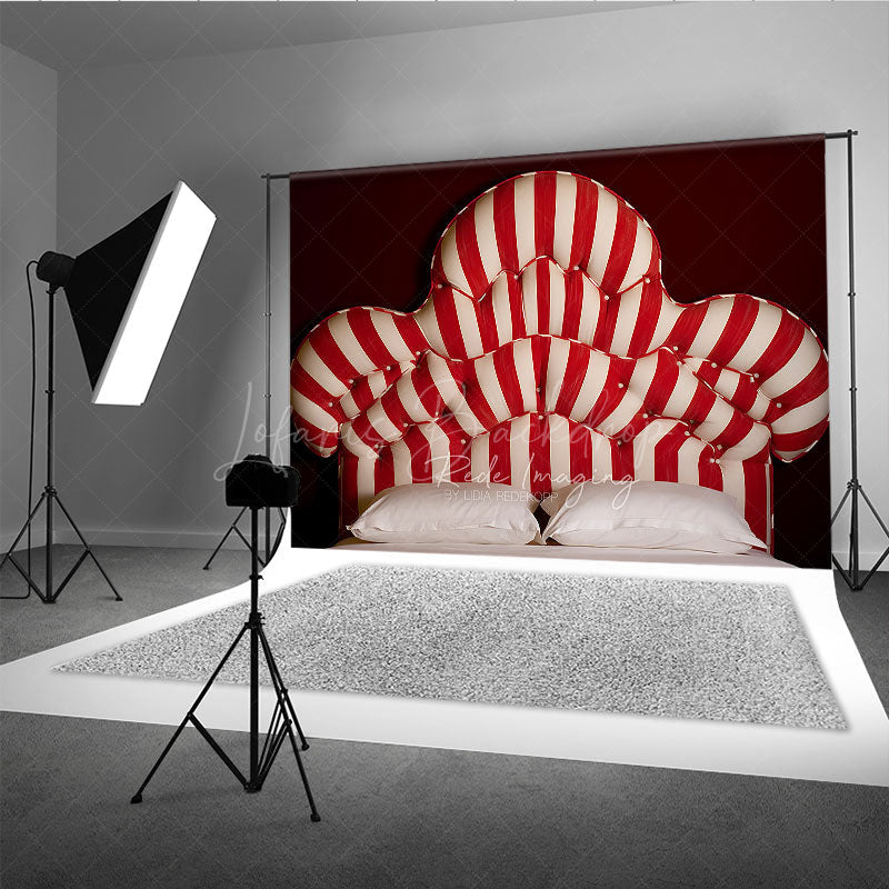 Lofaris Red and White Stripe Headboard Photography Backdrop Vintage Circus or Carnival Themed Fun Bedroom Photo Prop