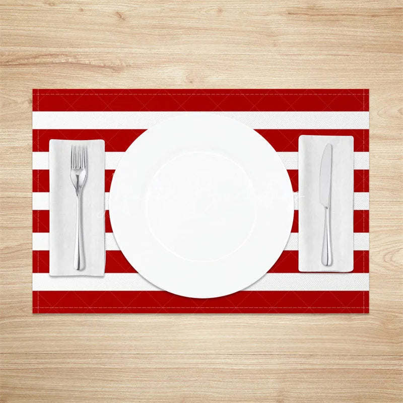 Lofaris Red and White Striped Set of 4 Placemats Checkered Table Mats Patriotic 4th July Summer Party Decor