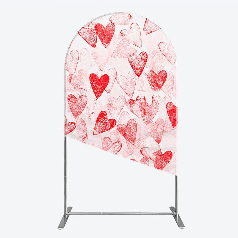 Lofaris Red and White Textured Hearts Pattern Round Top Arch Backdrop Perfect for Romantic Love Theme Parties