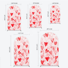 Lofaris Red and White Textured Hearts Pattern Round Top Arch Backdrop Perfect for Romantic Love Theme Parties