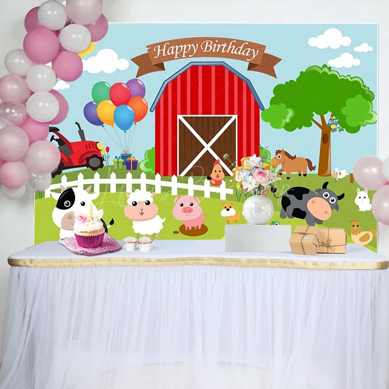 Lofaris Red Barn Farm Animals Happy Birthday Party Backdrop