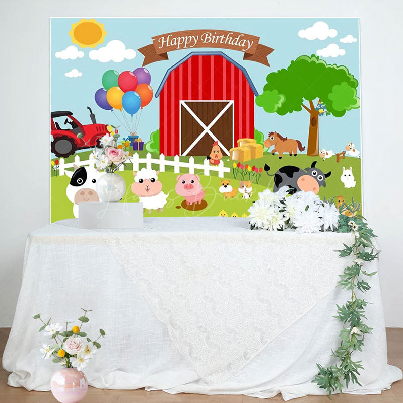 Lofaris Red Barn Farm Animals Happy Birthday Party Backdrop