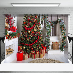 Lofaris Red Bauble Tree Festive Living Room Xmas Backdrop