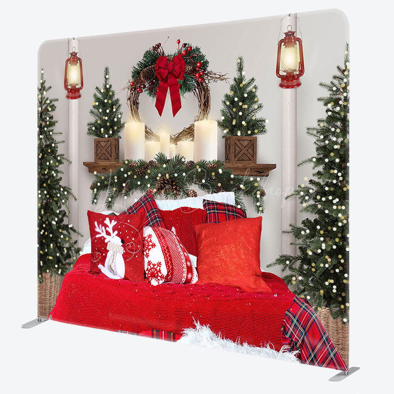 Lofaris Red Bed Tree Light Christmas Tension Fabric Backdrop