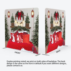 Lofaris Red Bed Tree Light Christmas Tension Fabric Backdrop