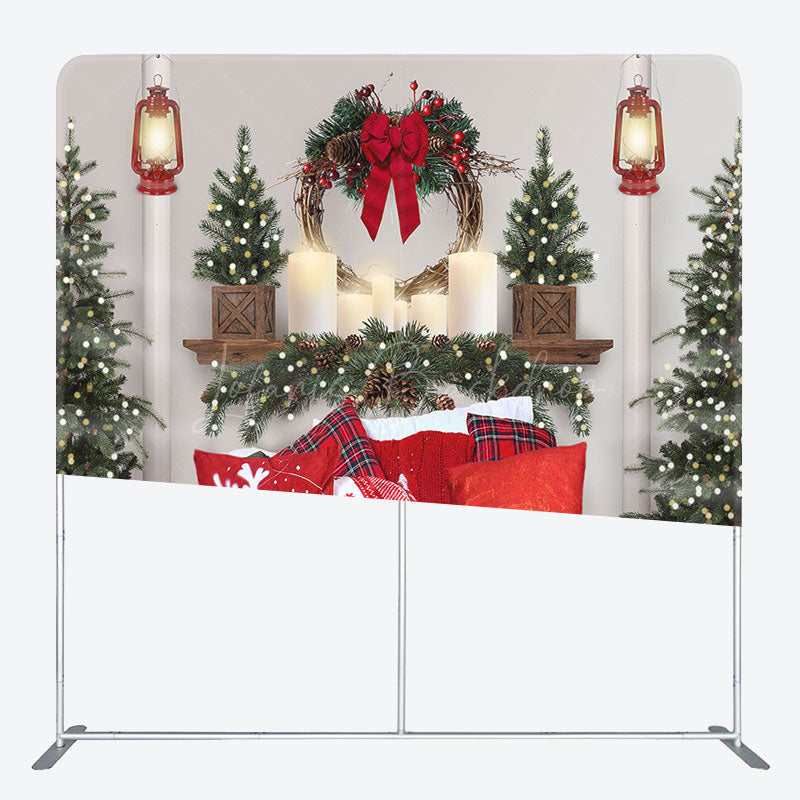 Lofaris Red Bed Tree Light Christmas Tension Fabric Backdrop