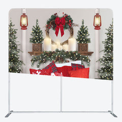 Lofaris Red Bed Tree Light Christmas Tension Fabric Backdrop