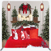Lofaris Red Bed Tree Light Christmas Tension Fabric Backdrop