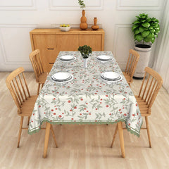 Lofaris Red Berries Green Leaves Pattern Rectangle Tablecloth Rustic Botanical Dining Room Decor Washable Kitchen Table Cover