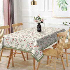 Lofaris Red Berries Green Leaves Pattern Rectangle Tablecloth Rustic Botanical Dining Room Decor Washable Kitchen Table Cover
