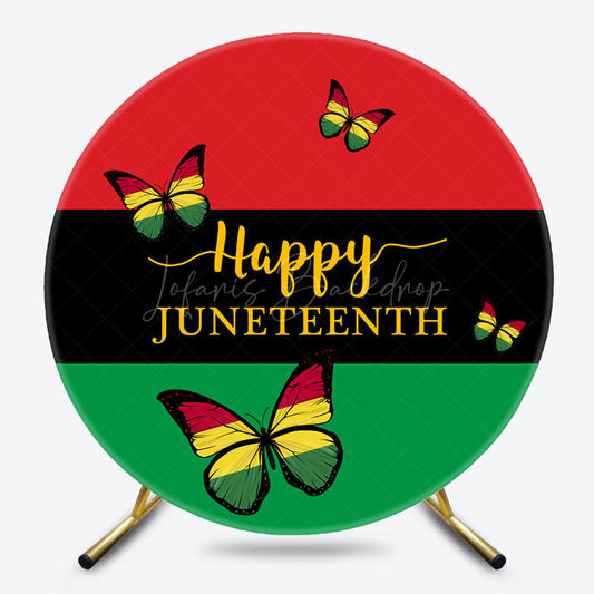 Lofaris Red Black Green Butterfly Round Juneteenth Backdrop