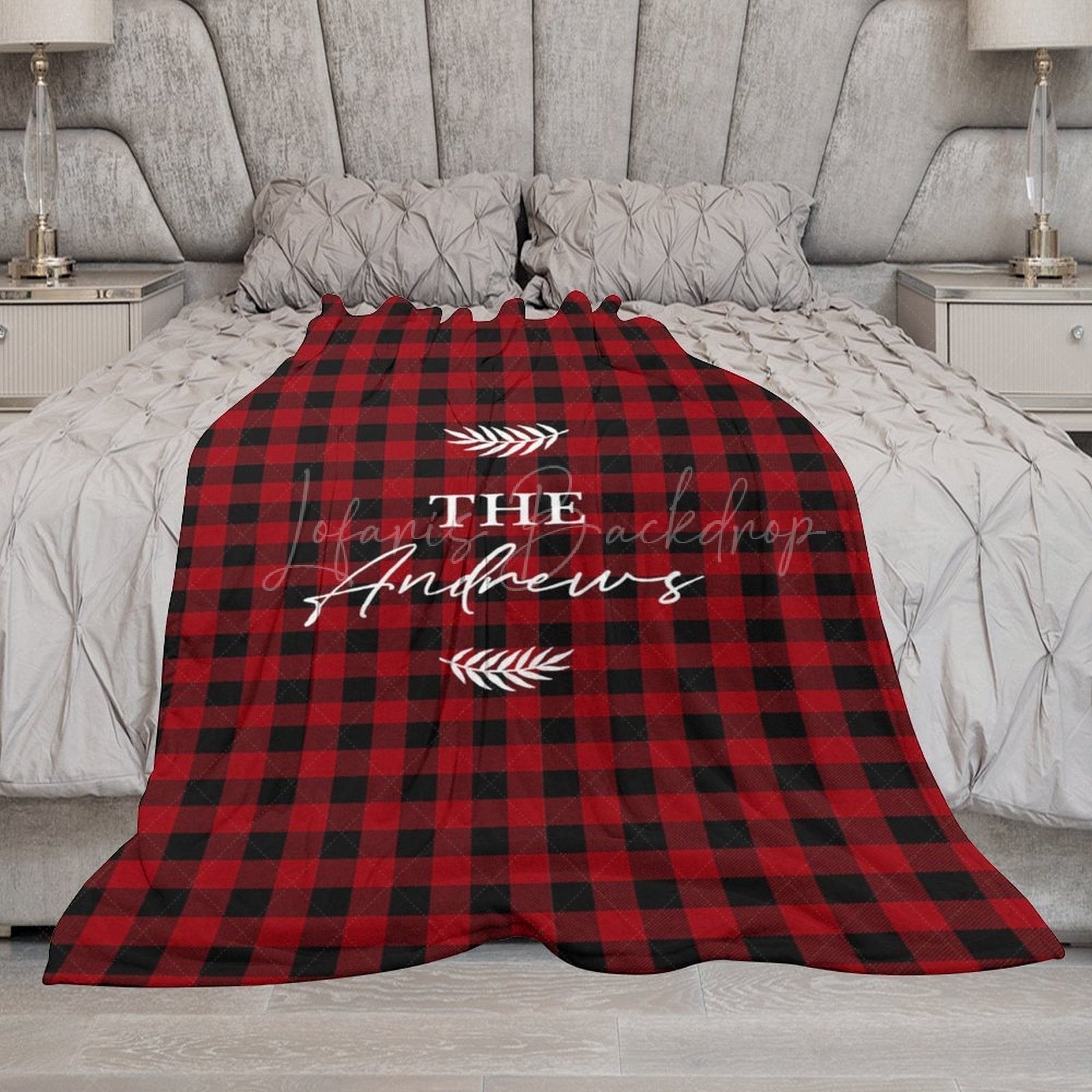 Lofaris Red Black Plaid Leaves Custom Name Baby Blanket