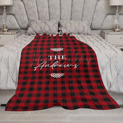 Lofaris Red Black Plaid Leaves Custom Name Baby Blanket
