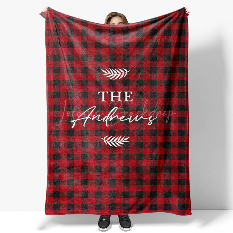 Lofaris Red Black Plaid Leaves Custom Name Baby Blanket