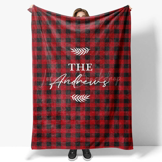 Lofaris Red Black Plaid Leaves Custom Name Baby Blanket