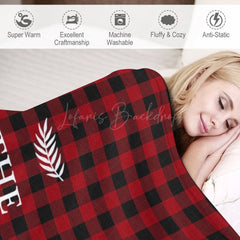 Lofaris Red Black Plaid Leaves Custom Name Baby Blanket