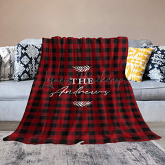 Lofaris Red Black Plaid Leaves Custom Name Baby Blanket