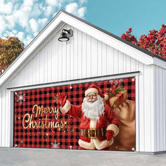 Lofaris Red Black Plaid Santa Christmas Garage Door Banner