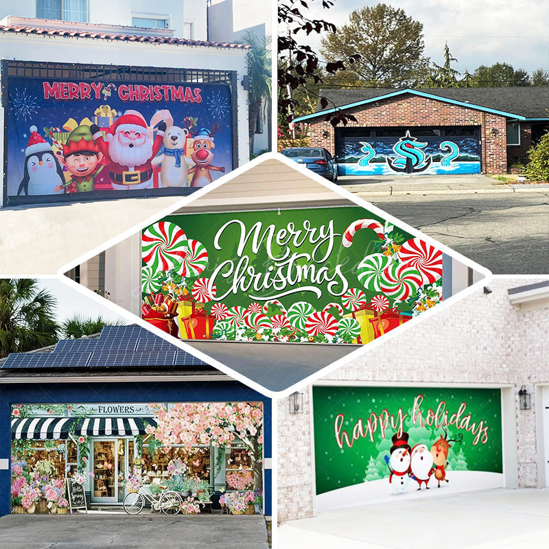 Lofaris Red Black Plaid Snowman Christmas Garage Door Banner
