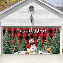 (Ship in 24HR) Lofaris Red Black Plaid Snowman Christmas Garage Door Banner