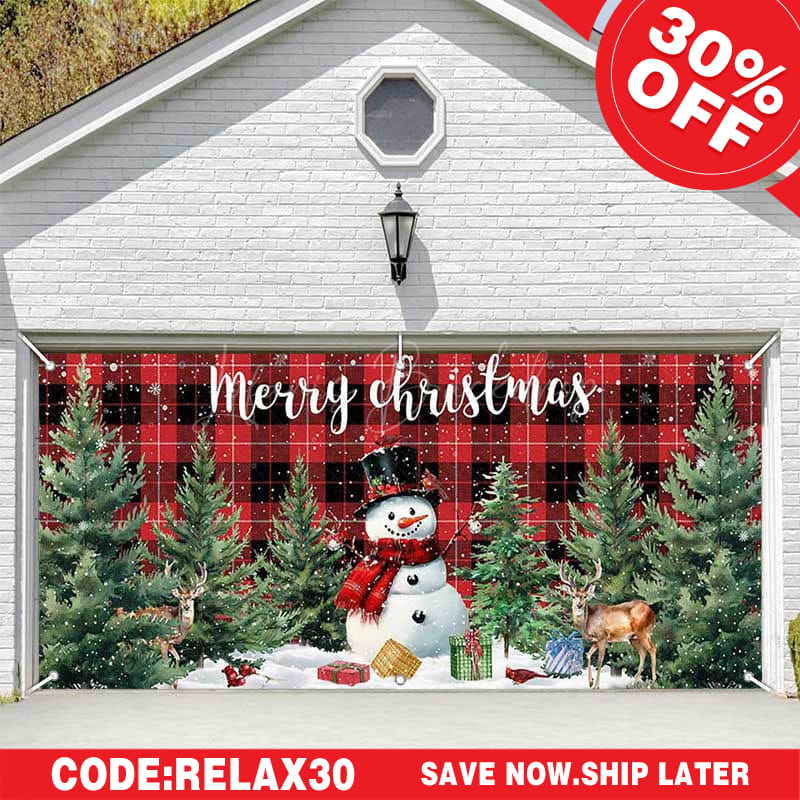 Lofaris Red Black Plaid Snowman Christmas Garage Door Banner