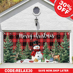 Lofaris Red Black Plaid Snowman Christmas Garage Door Banner