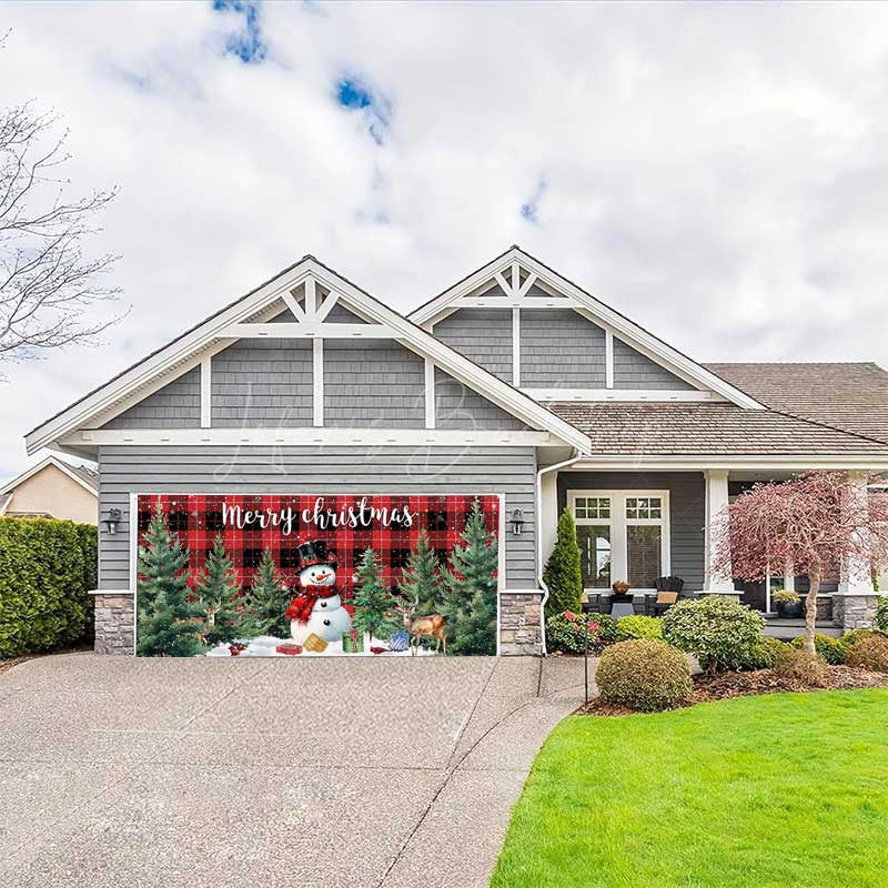 Lofaris Red Black Plaid Snowman Christmas Garage Door Banner