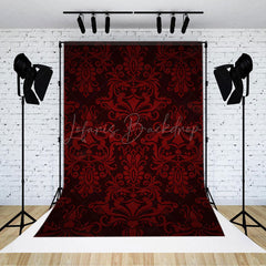 Lofaris Red Black Vintage Damask Backdrop For Photography