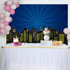 Lofaris Red Black Yellow City Scene Happy Birthday Backdrop