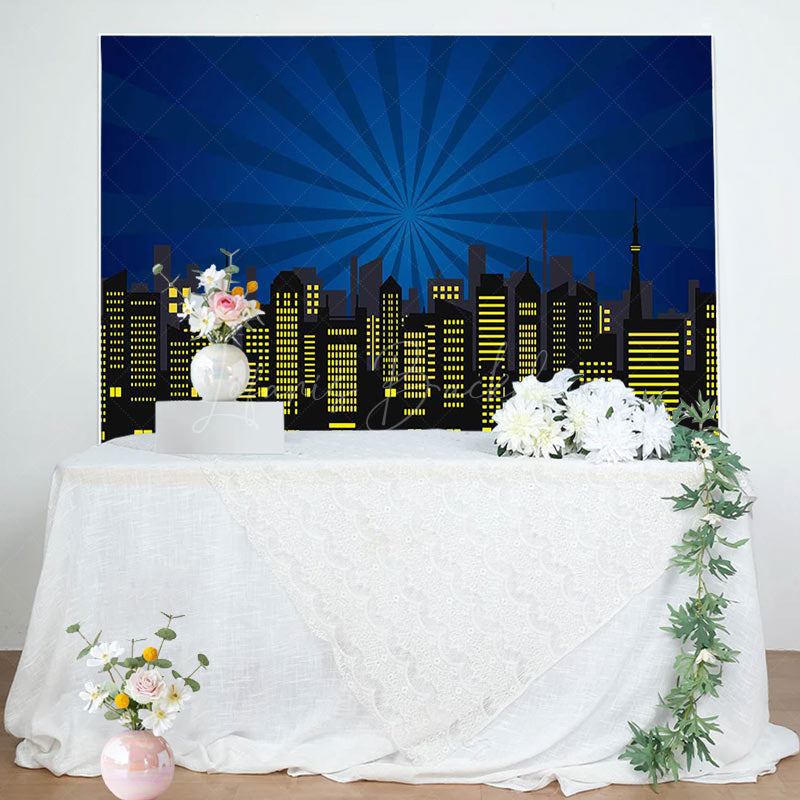 Lofaris Red Black Yellow City Scene Happy Birthday Backdrop